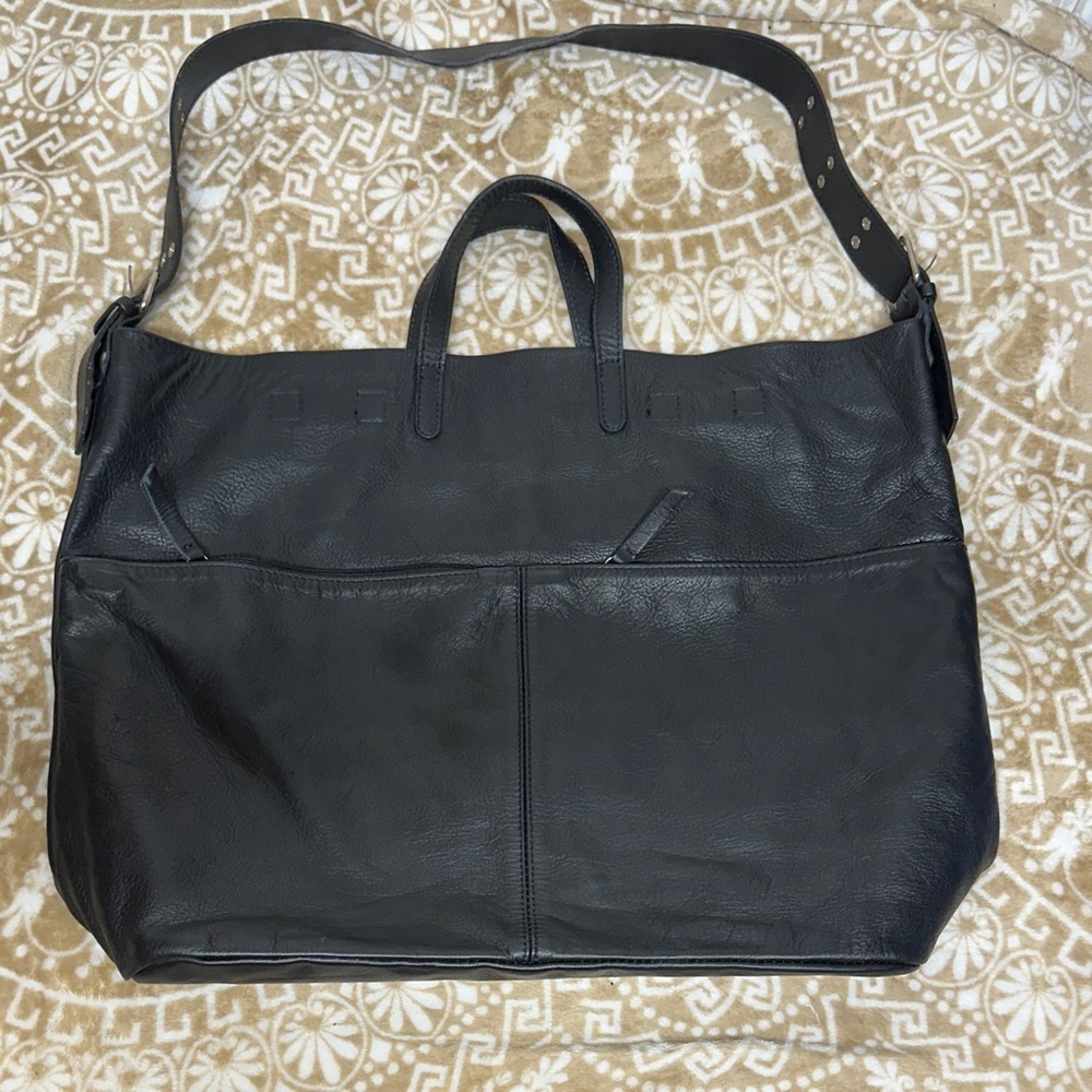 Laura Di Maggio Black Leather Tote Handbag Designer Made in Italy MSRP 379